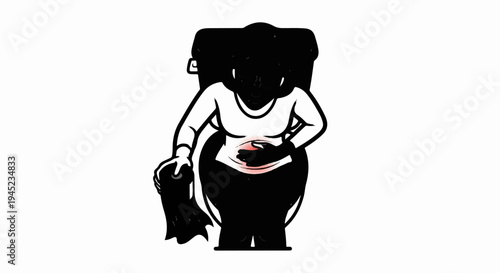 Person clutching stomach in discomfort, holding purse