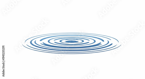 Circular water ripples, abstract blue concentric waves, isolated on white
