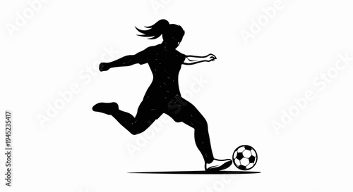 Dynamic silhouette of a female soccer player kicking a ball