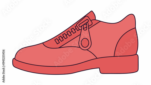 Flat illustration of a red shoe with a zipper detail