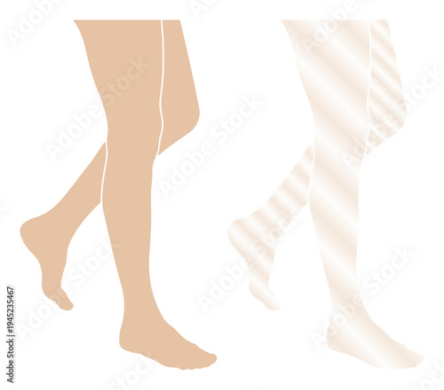 Woman's legs displaying nude and sheer stockings for fashion or hosiery advertising.