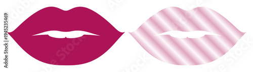 Two stylized lips, one bold magenta and the other soft pink with stripes, symbolizing beauty and expression.