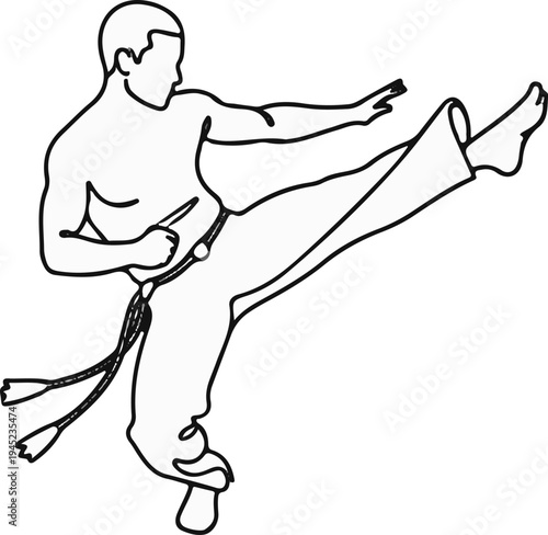 Male performer executing a dynamic kick during a martial arts practice
