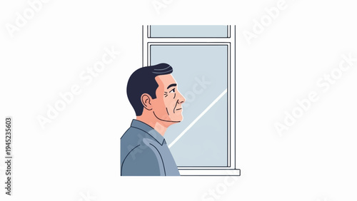 Man in profile gazes thoughtfully out a window