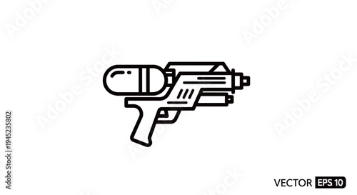 Water Gun Icon Vector Illustration - Simple Line Art Toy Pistol for Summer Fun