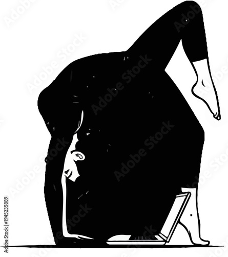 Person in yoga pose using a laptop