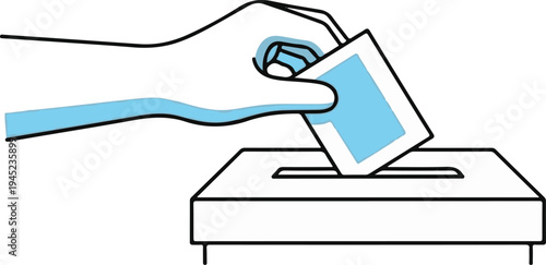 Hand dropping a ballot into a box, symbolizing voting