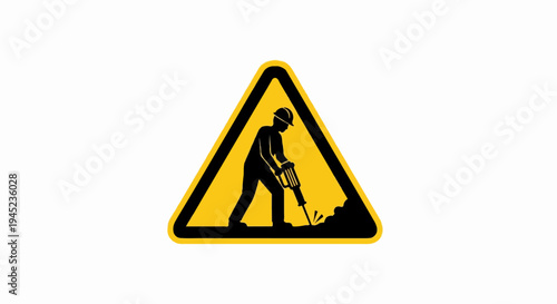 Construction worker with jackhammer warning sign