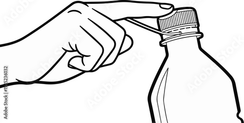 Hand opening a capped bottle with a twist-off mechanism and tamper-evident band