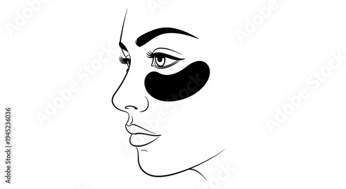 Woman's Face Profile with Under Eye Patches, Skincare and Beauty Concept, Minimalist Line Art