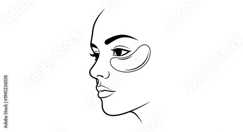 Woman's Face Profile with Under Eye Patches, Skincare and Beauty Concept