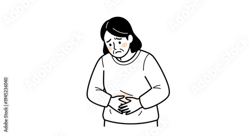 Woman with Stomach Ache, Holding Abdomen in Pain, Feeling Unwell