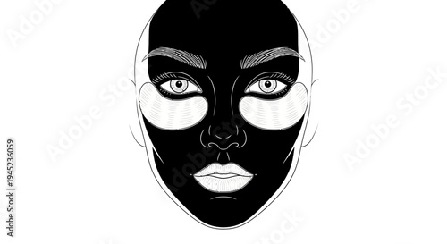 Woman's Face with Black Peel-Off Mask and Under-Eye Patches, Skincare Routine