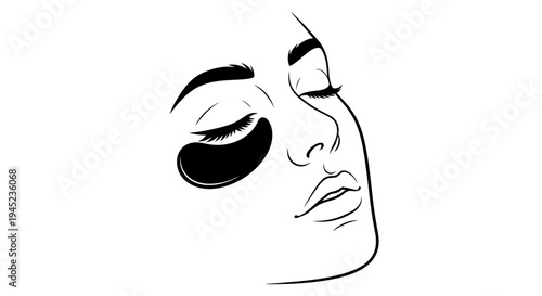 Woman's Face with Closed Eyes and Under Eye Patches - Skincare and Beauty Line Art