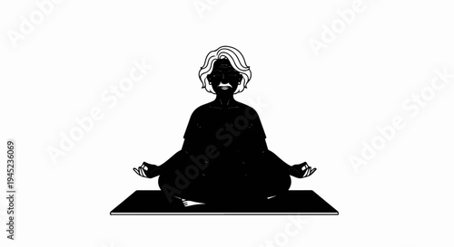 Elderly person meditating peacefully on a mat, calm and serene