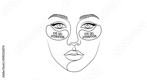 Woman's Face with Eye Gel Patches for Hydration - Minimalist Line Art