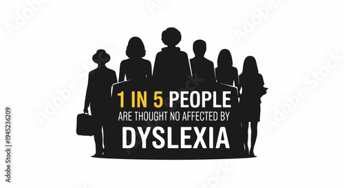 Group of people silhouetted against text about dyslexia statistics