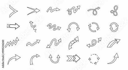 Collection of hand-drawn arrows in various shapes and directions