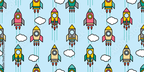 宇宙へ向かうロケットと雲の連続模様