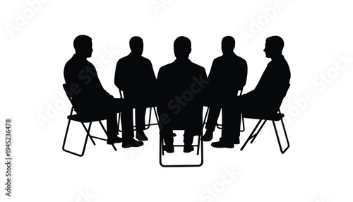 A group of men sitting in chairs in a meeting silhouette