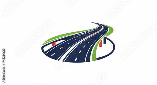 Curved highway overpasses with green grassy edges and red supports