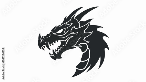 Fierce black dragon head silhouette with sharp teeth and horns