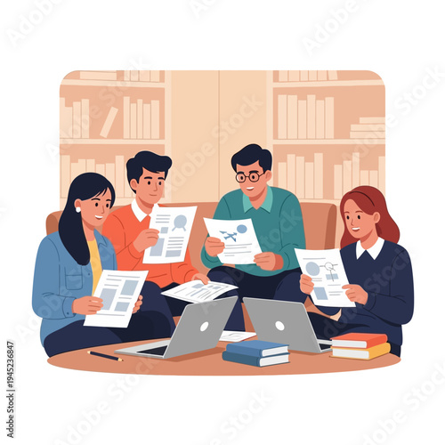 Group of people reading documents and searching ideas
