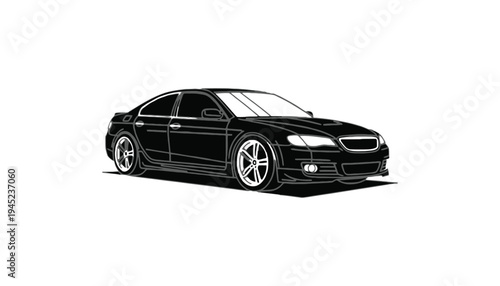 A black car vector illustration driving on a city street at night