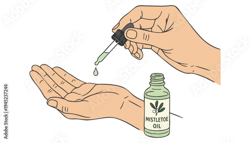 Mistletoe oil illustration with a dropper and a bottle