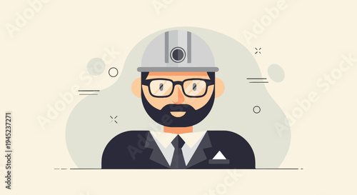 Flat illustration of a man in a hard hat and suit (1)