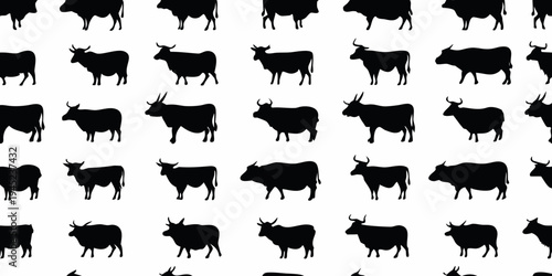 A repeating pattern of black silhouettes depicting various cattle