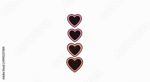 Four stacked hearts, outlined in black and filled with gradients