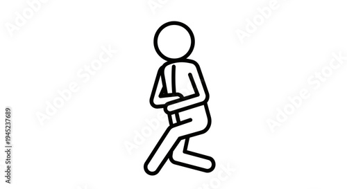 Stick figure kneeling with hands clasped in front, simple line art, white background