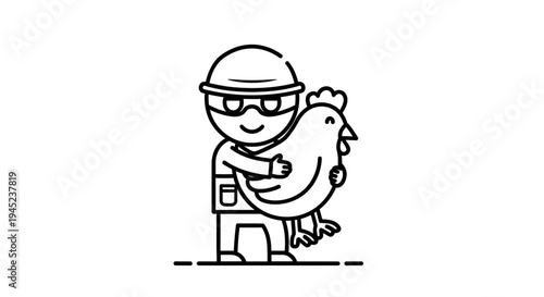 Thief in disguise stealing a chicken, cartoon style, vector illustration