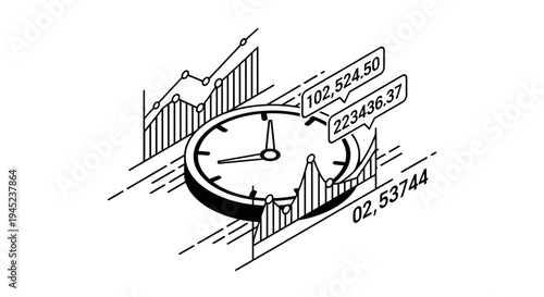Time is Money: Clock with Financial Charts and Data, Business Growth Concept