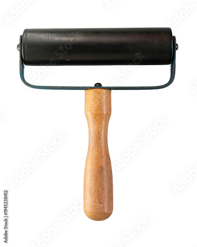 Brayer or rubber pressure roller, isolated. Hand roller tool. Collage element rubber roller, scrapbooking, and creative compositions.