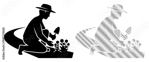 Gardener tending to plants with a trowel, symbolic of growth and nurturing.