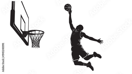 Vector silhouette of basketball player dunking ball