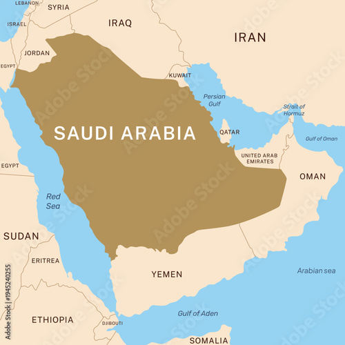 Topographic map background of Saudi Arabia and the Middle East. Strait of Hormuz