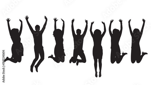 Set of 7 jumping people silhouettes vector