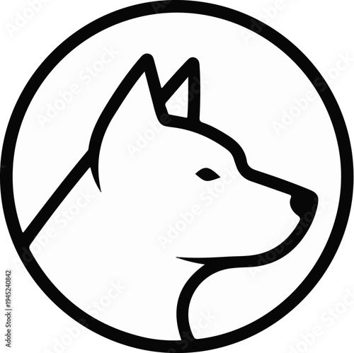 Minimalist outline of a dog's head within a circle