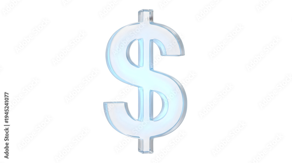 Obraz premium Shiny translucent glass dollar sign symbol with a subtle blue tint, representing currency, finance, and wealth for business and economic concepts. isolated PNG with Transparent Background