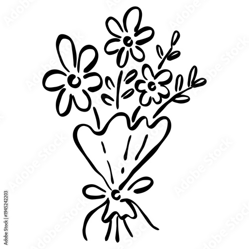 Hand-Drawn Wedding Flower Doodle, Simple Botanical Floral Element for Romantic Decoration.