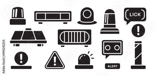Emergency alarm warning signal vector icons set for quick alerts and urgent notifications