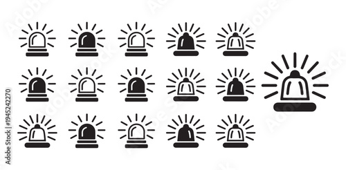 Alarm and warning light vector icons set with various emergency alert indicators