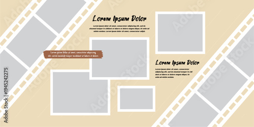 Pictures or photos frame collage, page grid layout abstract photo frames and digital photo wall template