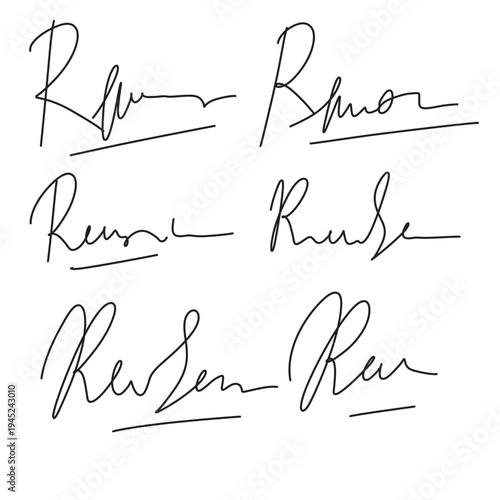 Handwritten signature. Manual signatures, manuscript sign for documents and hand drawn autograph lettering isolated vector set in eps 10.