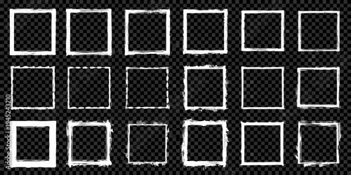 Collection of distressed white rectangular frames on a transparent background