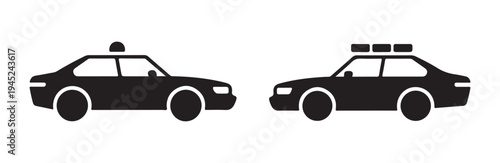 Police car side view silhouette icons with different light bar styles for emergency design