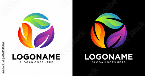 colorful rotating three leaf vector logo